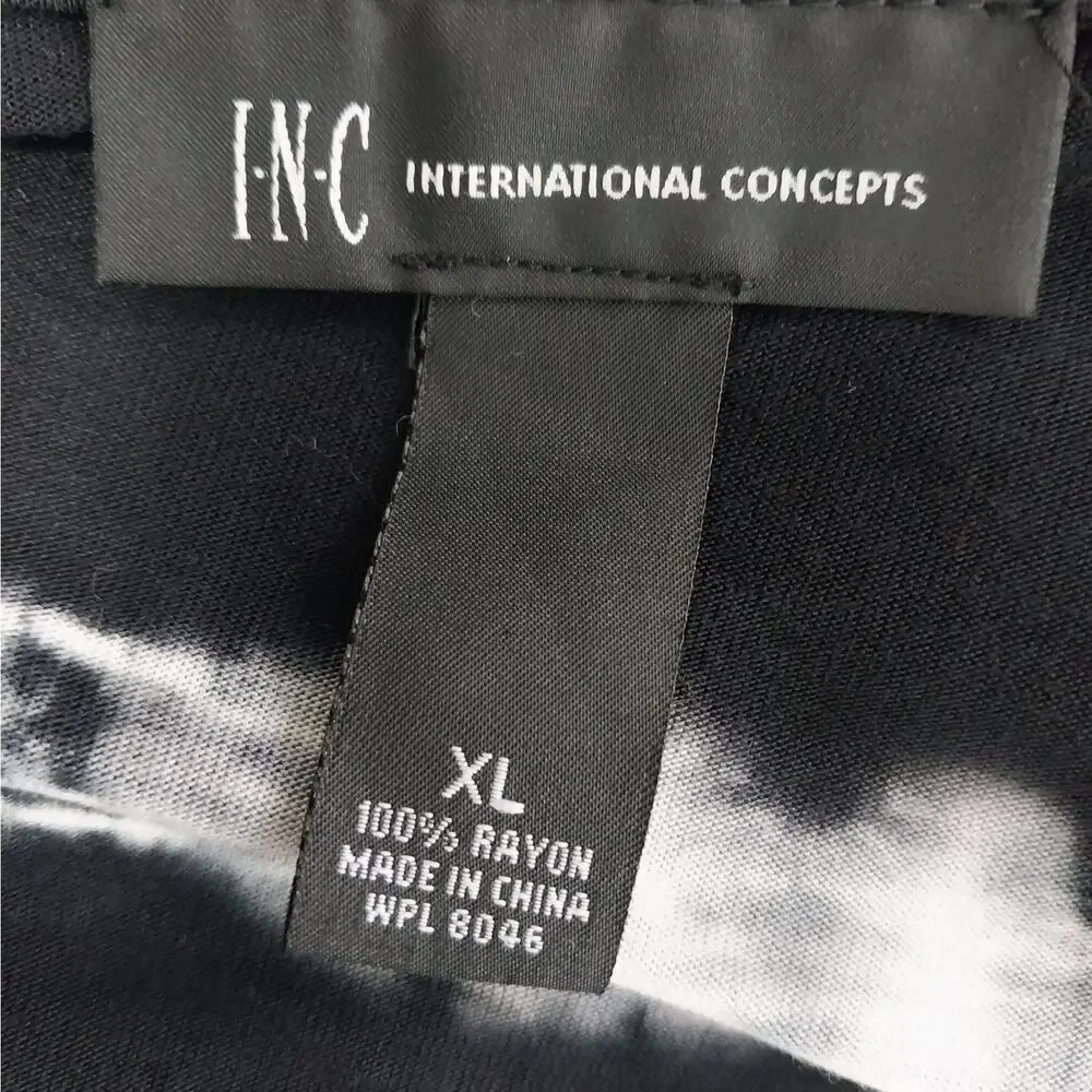 NWT! INC! BLACK & WHITE TYE-DYED SEQUIN TRIMMED DRAPEY NECK TOP, SHIRT! SZ XL - Picture 7 of 9